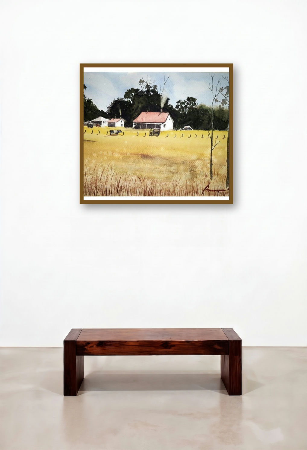 Landscape (Peaceful Country Living) by artist Arunava Ray displayed in a Designer Library