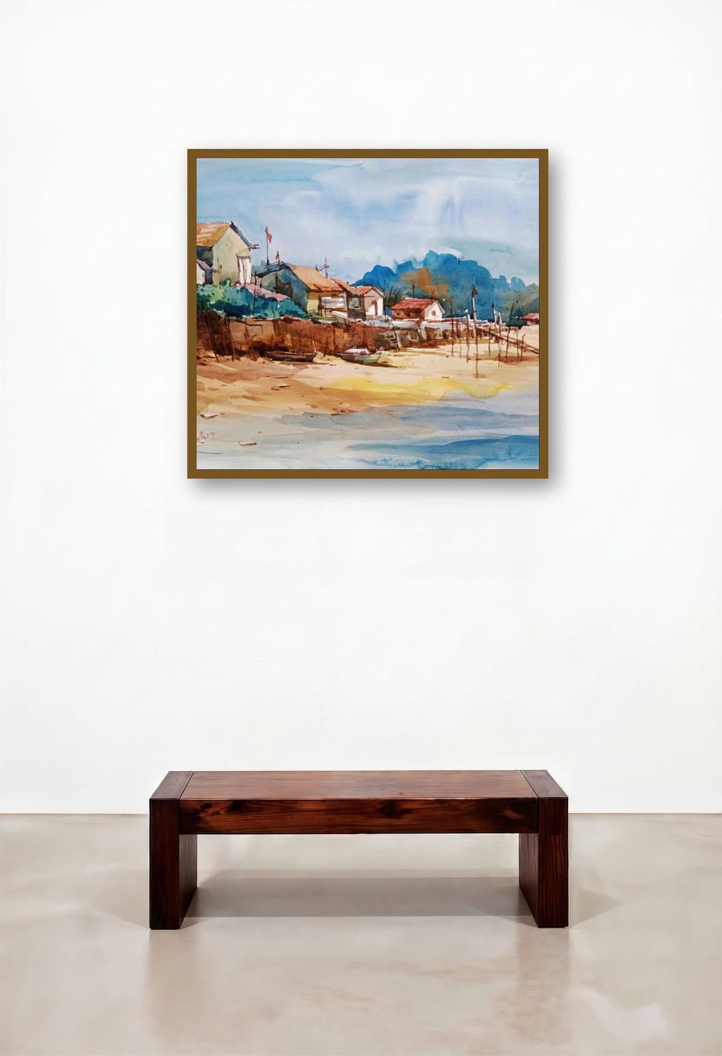 Landscape (A Seaside Serenity) by artist Prasanta Maiti displayed in a Art Deco Study