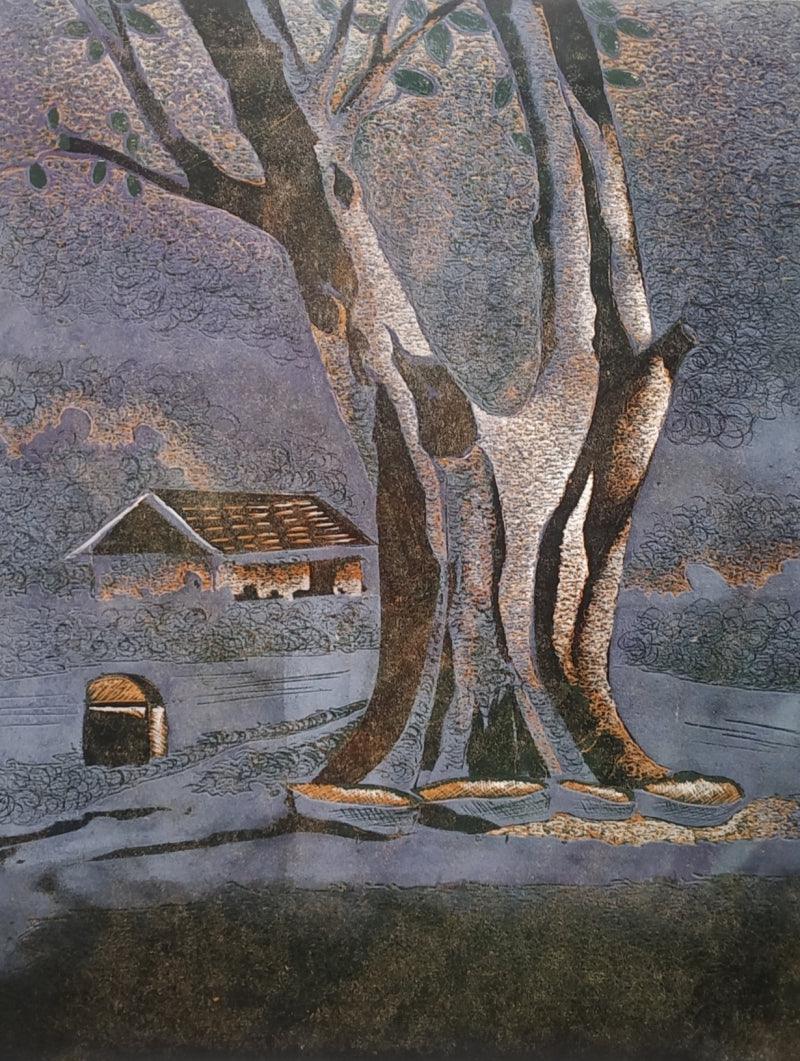 Landscape printmaking titled 'Landscape', 12x10 inches, by artist Shankar Zunjarrao on Paper
