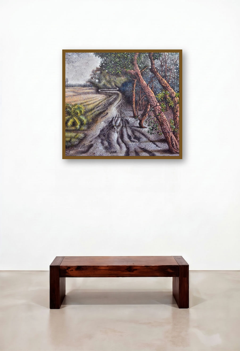 Landscape (The Winding Way) by artist Goutam Das displayed in a Coastal Reception Area