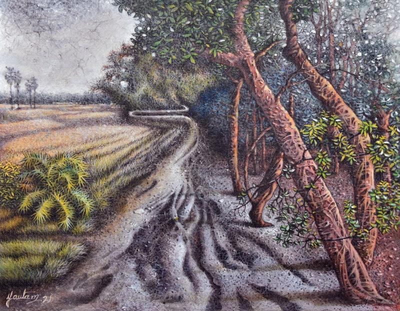 Landscape acrylic painting titled 'Landscape', 16x20 inches, by artist Goutam Das on Canvas Board