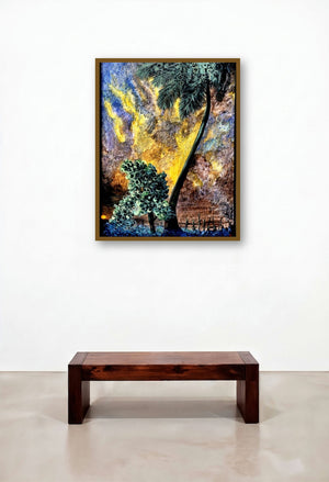 Landscape I (Twilight Majesty) by artist Devirani Dasgupta displayed in a Transitional Hotel Lobby