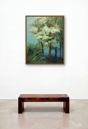 Landscape Ii (Ephemeral Blossoms) by artist Devirani Dasgupta displayed in a Designer Hotel Lobby