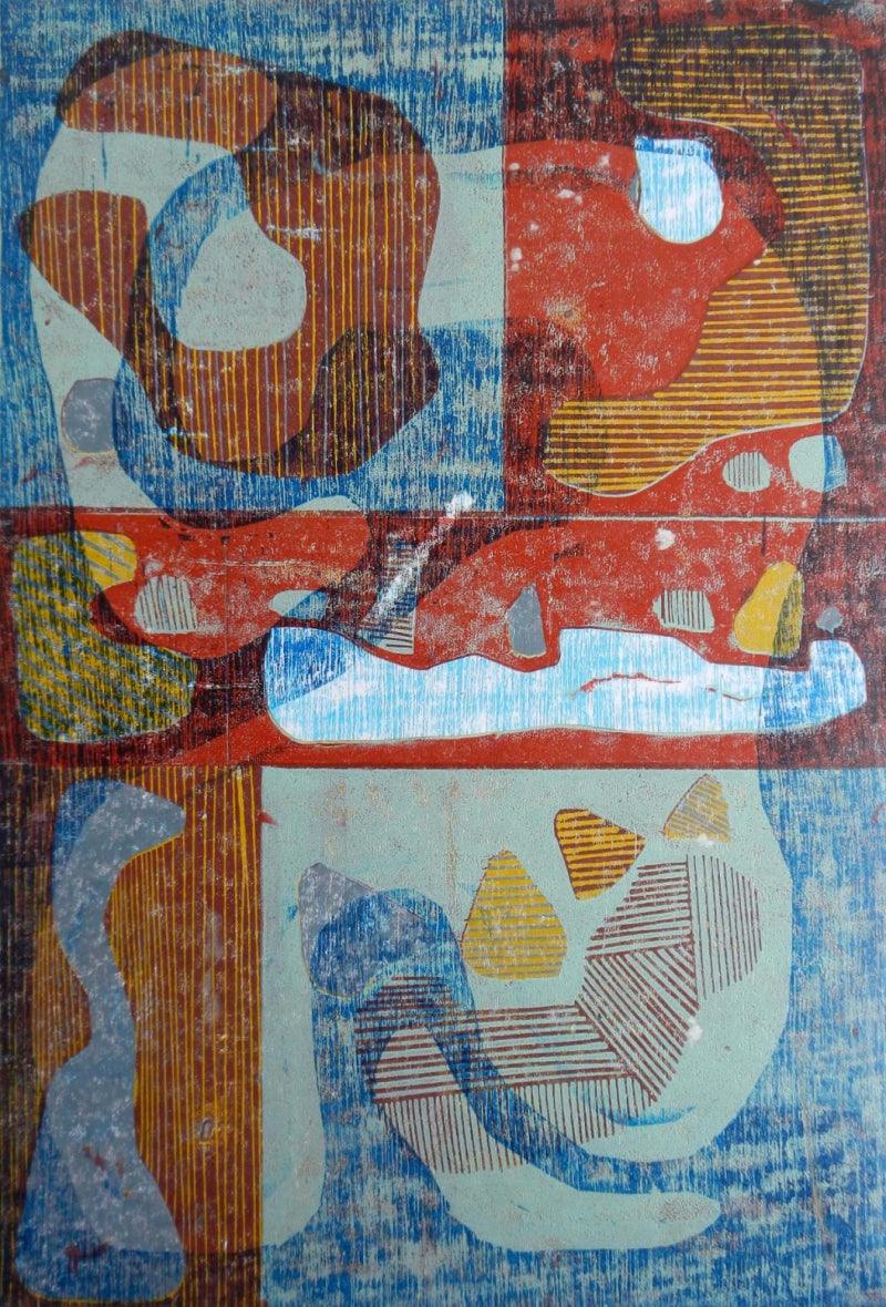 Abstract printmaking titled 'Life 2', 15x12 inches, by artist Radhika Barve on Paper
