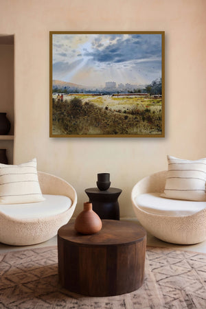 Light (A Walk Through the Fields) by artist Nanasaheb Yeole displayed in a Modern gallery