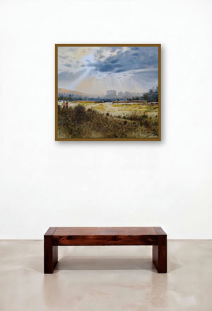 Light (A Walk Through the Fields) by artist Nanasaheb Yeole displayed in a Transitional Living Room