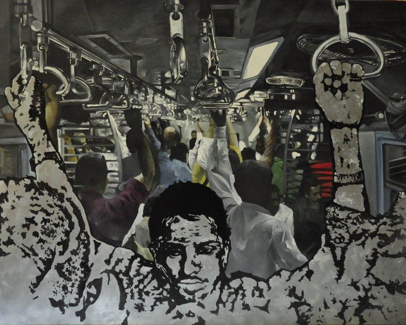 Figurative oil painting titled 'Local', 60x48 inches, by artist Ajit Deswandikar on Canvas