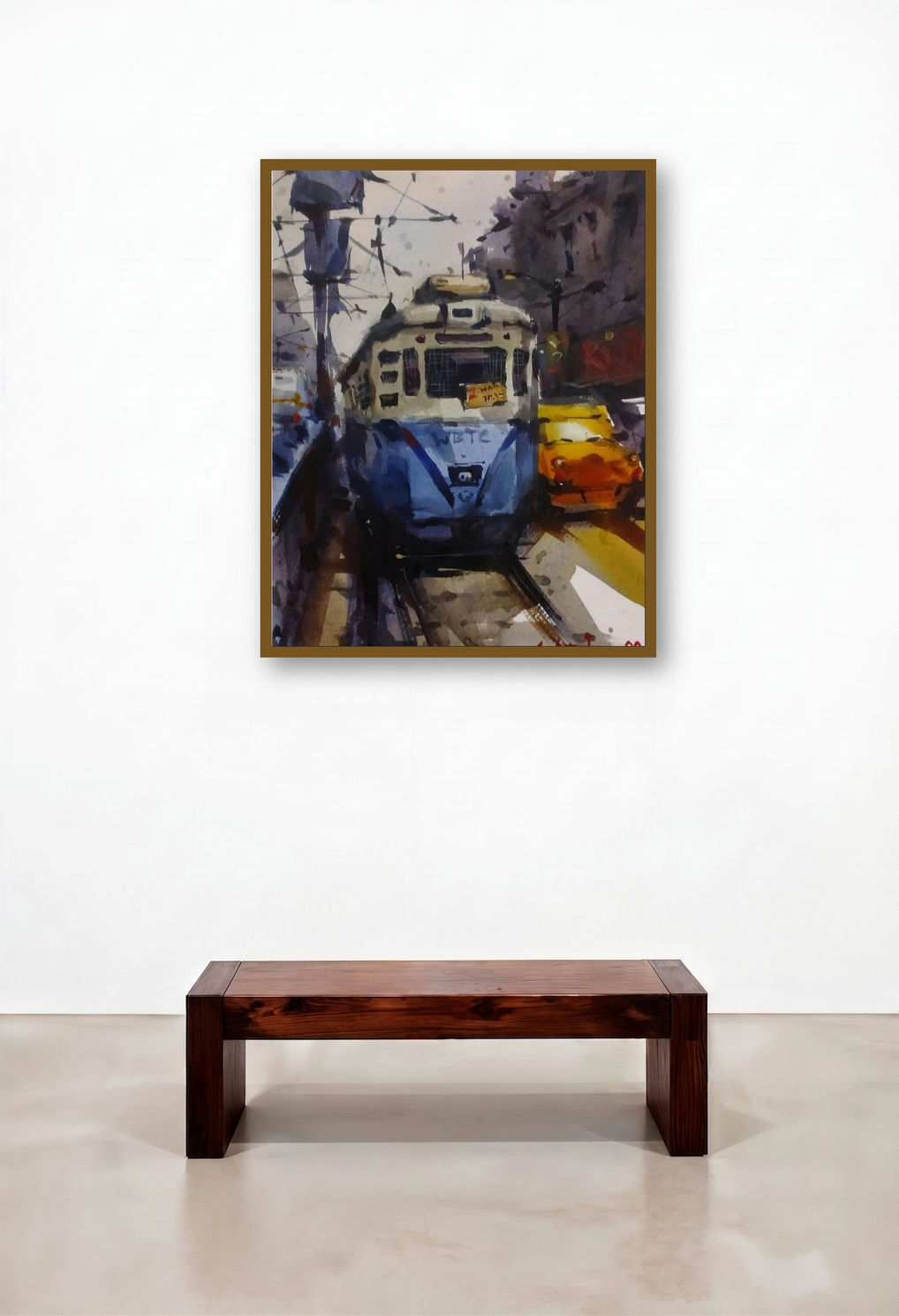 Locomotive 17 (A Glimpse of the Past) by artist Subrata Malakar displayed in a Minimalist Executive Office