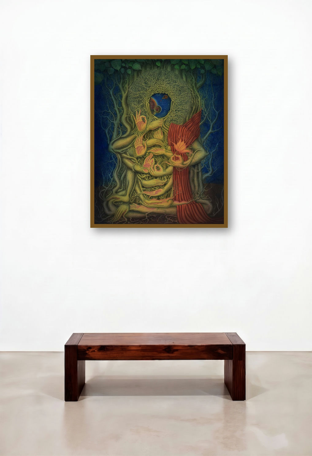 Lord Buddha (The Cosmic Tree of Life) by artist Anil Kumar Vishwakarma displayed in a Contemporary Reception Area
