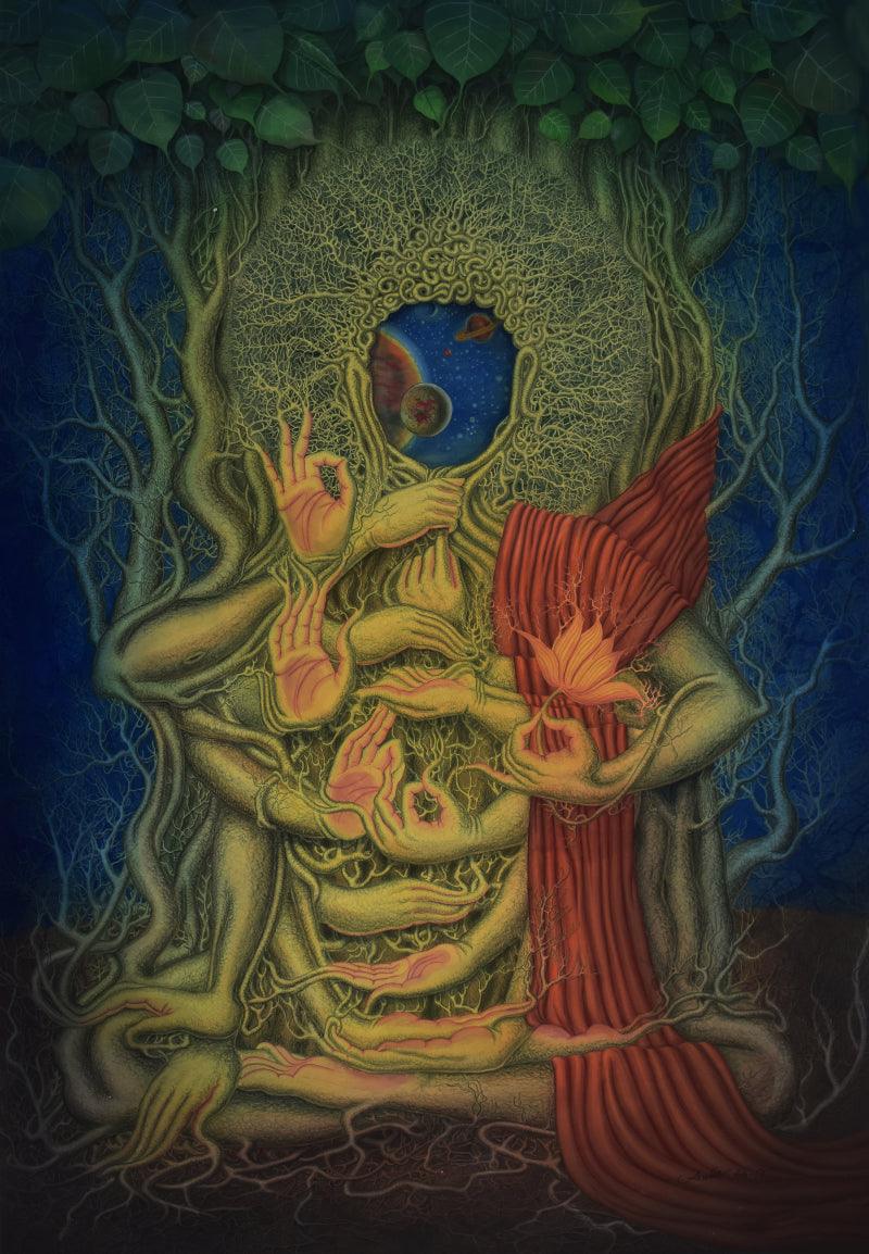 Religious watercolor painting titled 'Lord Buddha', 60x42 inches, by artist Anil Kumar Vishwakarma on Paper