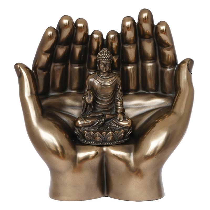 Religious handicraft titled 'Lord Buddha', 6x6x3 inches, by artist Brass Handicrafts on Brass