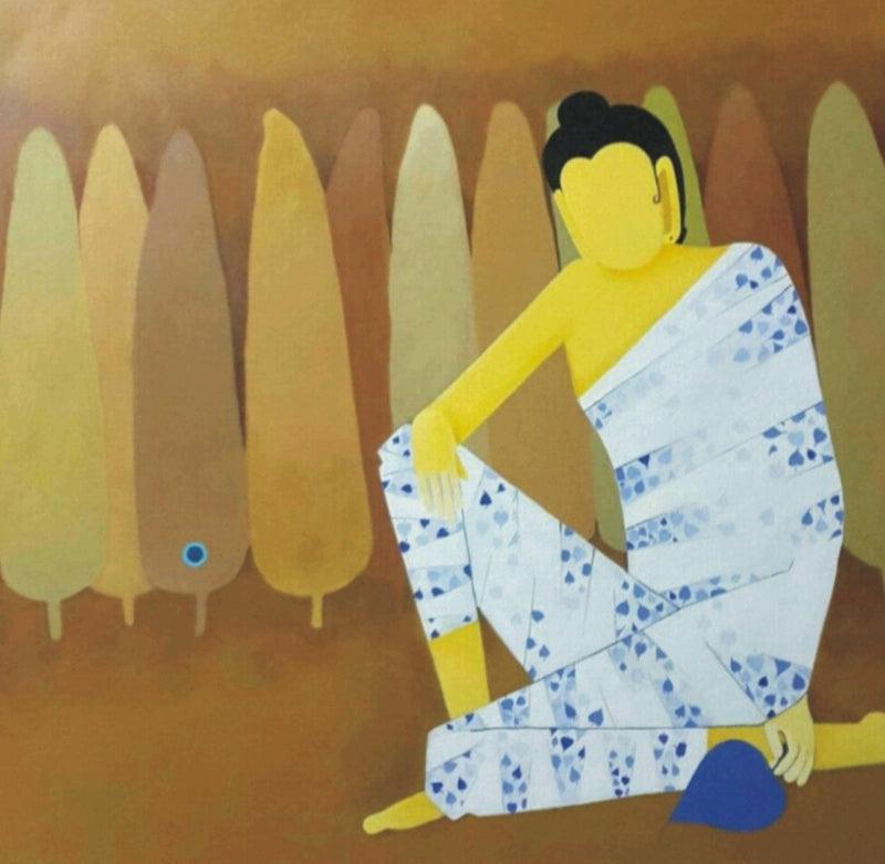 Religious acrylic painting titled 'Lord Buddha', 24x24 inches, by artist Sujit Giram on Canvas