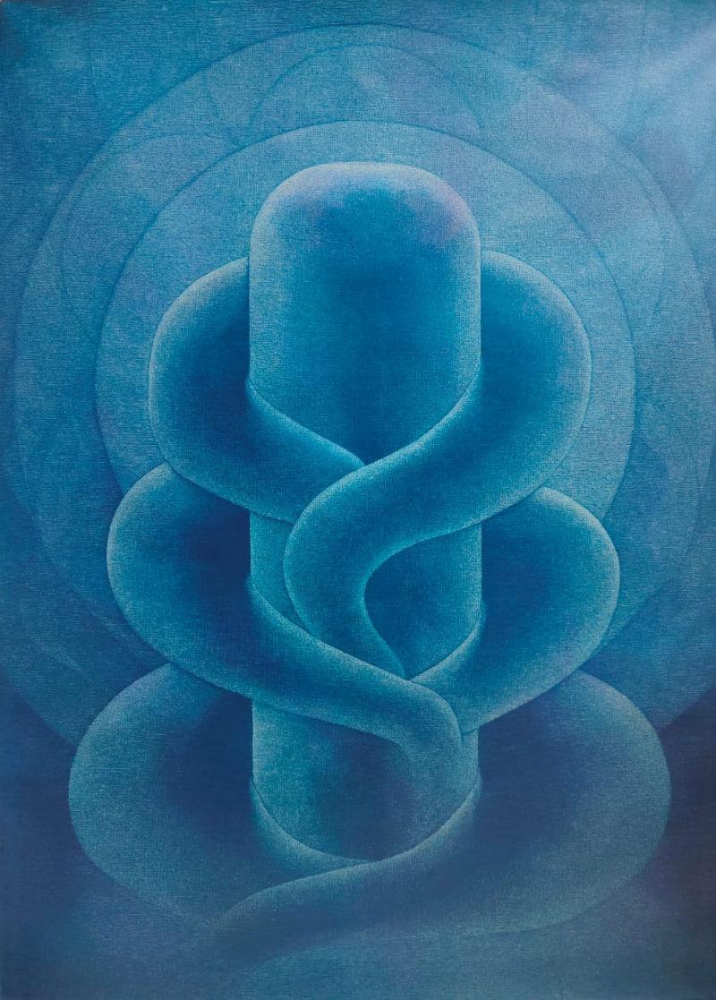 Religious mixed media painting titled 'Lord Ganesha', 48x36 inches, by artist Hanumanth Devulapalli on Canvas