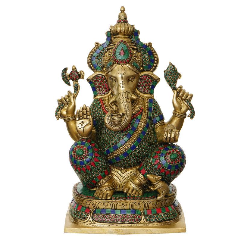 Religious handicraft titled 'Lord Ganesha', 13x11x10 inches, by artist Brass Handicrafts on Brass