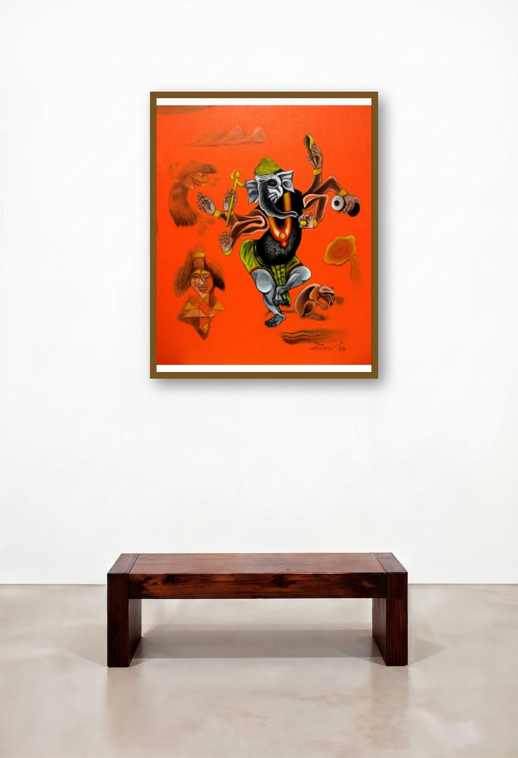 Lord Ganesha (Ganapatis Grace) by artist Mahesh Pal Gobra displayed in a Transitional Dining Room