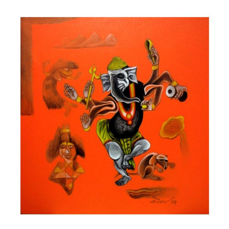 Folk Art acrylic painting titled 'Lord Ganesha', 24x24 inches, by artist Mahesh Pal Gobra on canvas