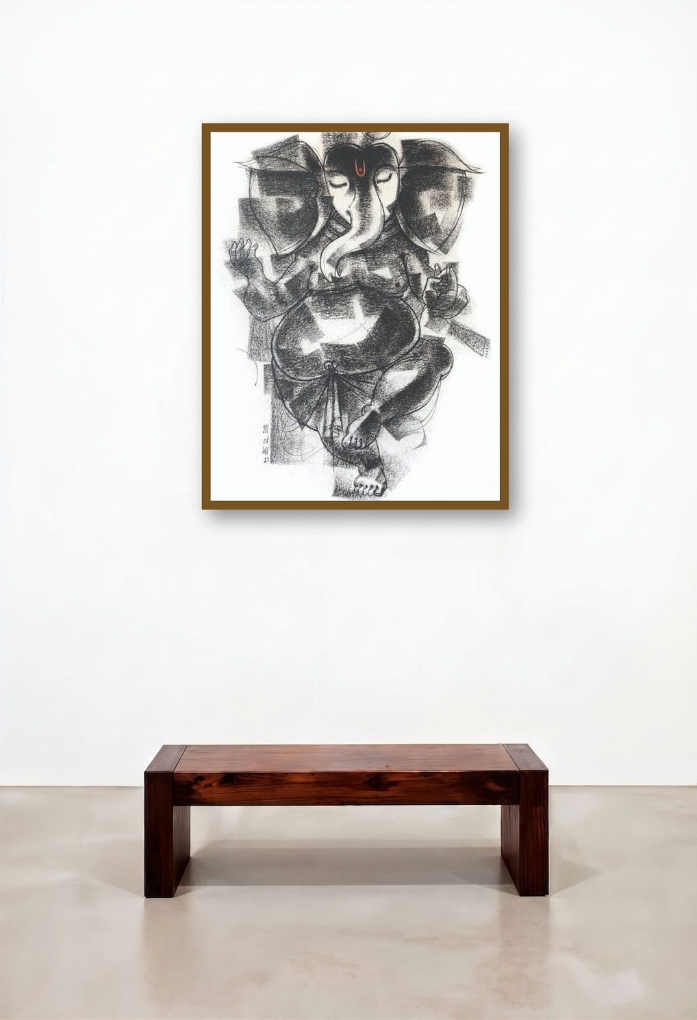 Lord Ganesha (The Serene Ganesha) by artist Sanjay Bhalerao displayed in a Rustic Penthouse