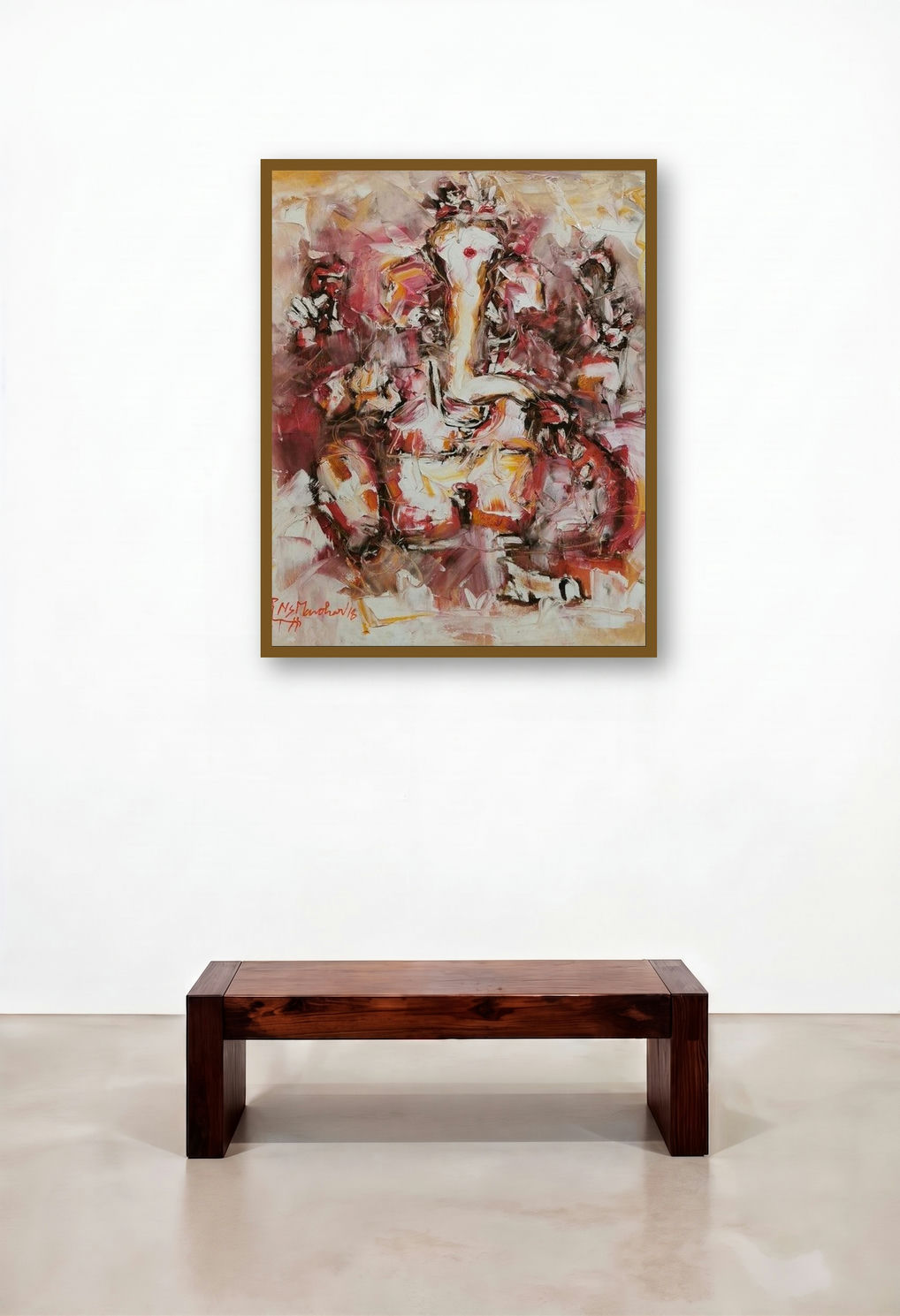 Lord Ganesha (Cosmic Ganesha) by artist N S Manoharan displayed in a Japandi Executive Office
