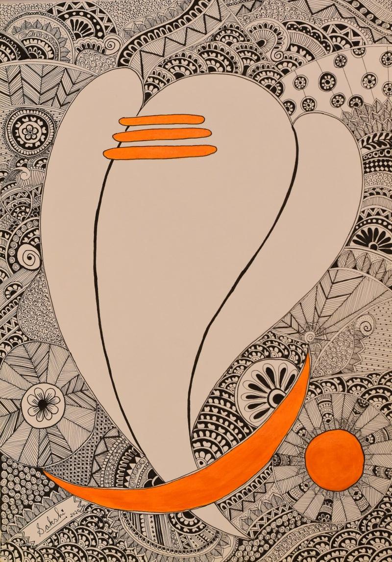 Religious pen drawing titled 'Lord Ganesha', 17x12 inches, by artist Sakshi Baranwal on Paper