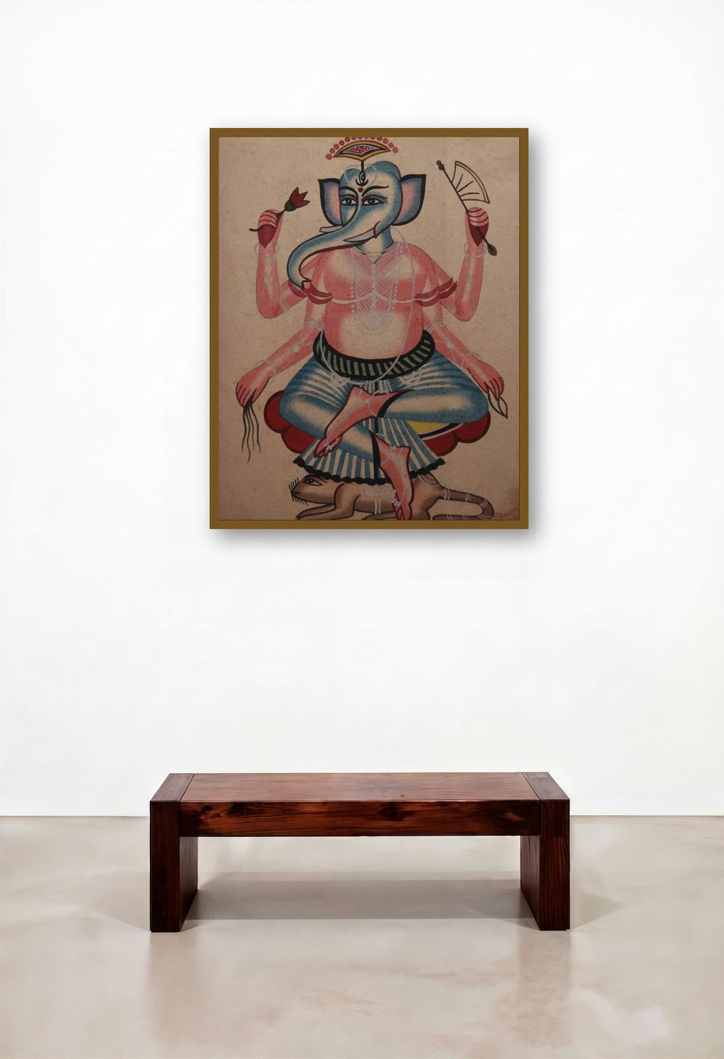 Lord Ganesha (The Auspicious One) by artist Kalighat Painting displayed in a Industrial Hallway