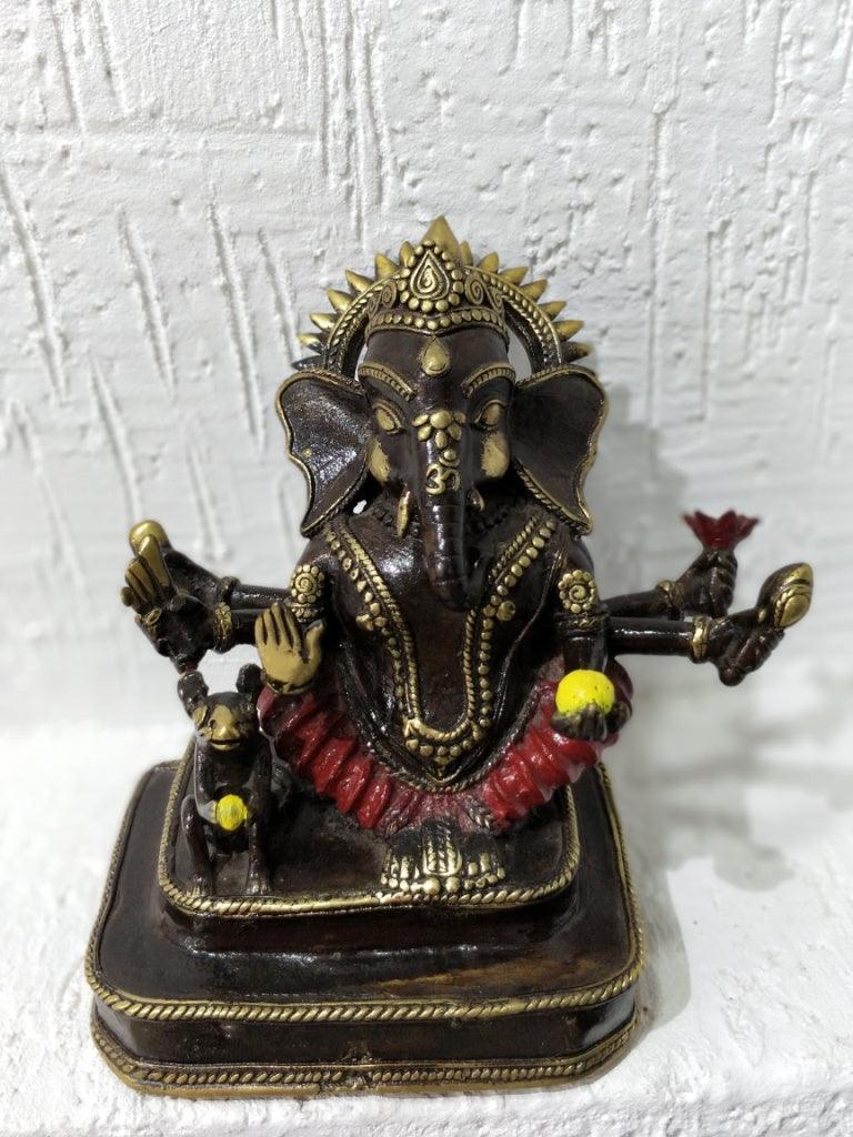 Religious sculpture titled 'Lord Ganesha', 9x6x4 inches, by artist Kushal Bhansali on Brass