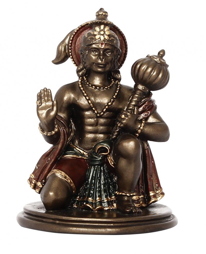 Religious handicraft titled 'Lord Hanuman', 3x3x2 inches, by artist Brass Handicrafts on Polyresin, Bronze