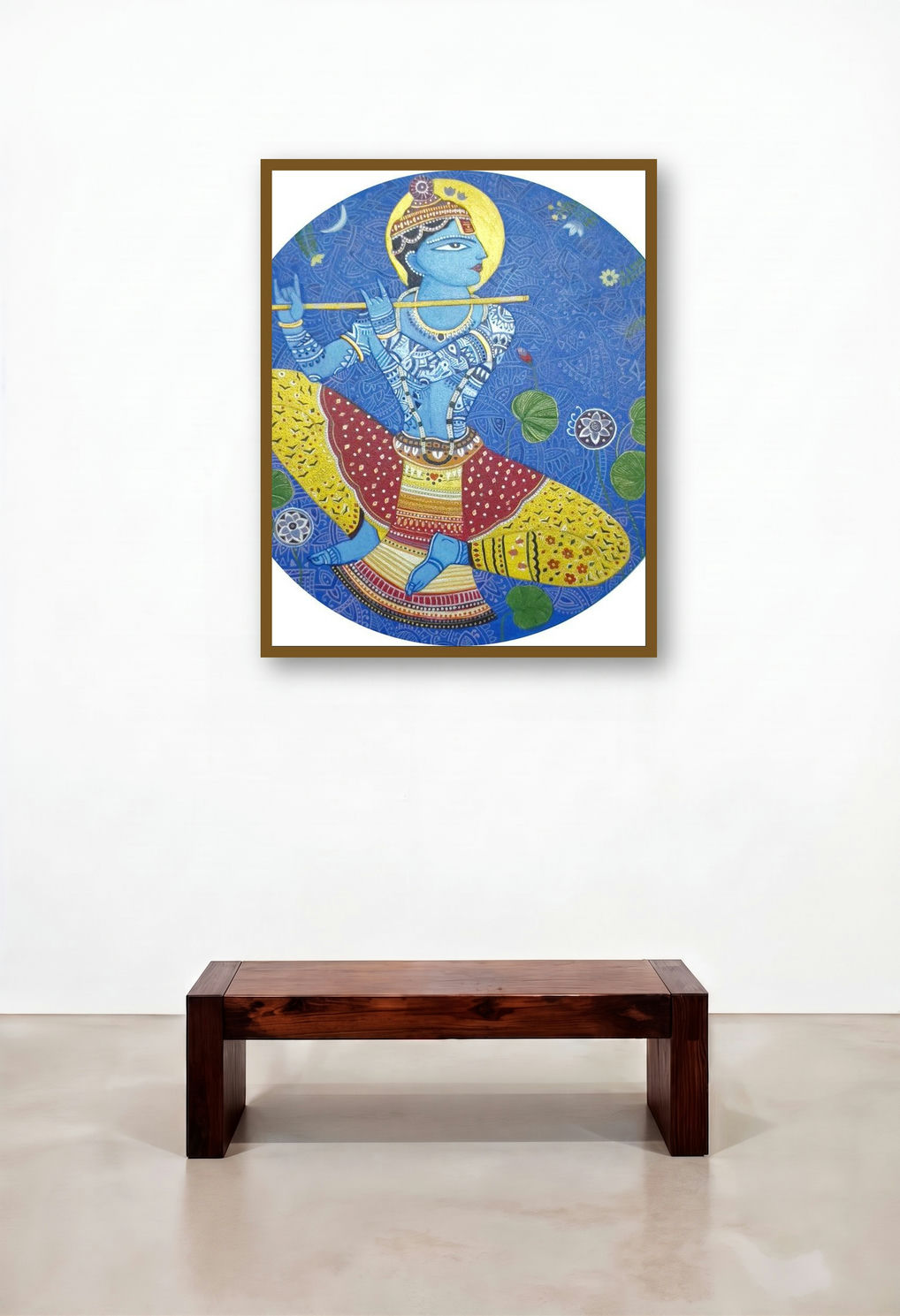 Lord Krishna 2 (The Enchanting Flute Player) by artist Bhaskar Lahiri displayed in a Modern Home Office