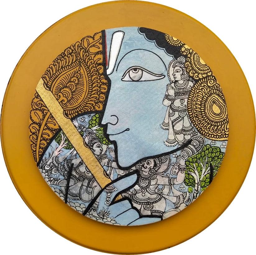 Religious acrylic painting titled 'Lord Krishna', 16x16 inches, by artist Ramesh Gorjala on Canvas