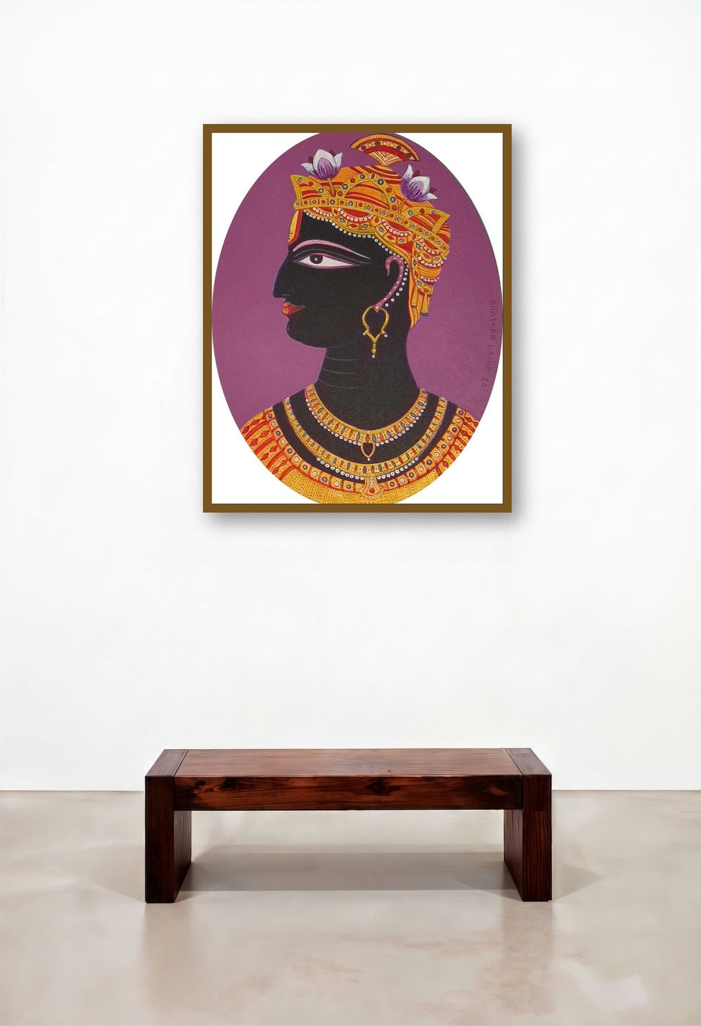 Lord Krishna (The Divine Profile Krishna) by artist Bhaskar Lahiri displayed in a Japandi Living Room