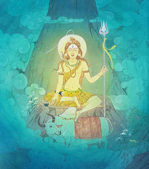 Religious watercolor painting titled 'Lord Shiva 2', 13x12 inches, by artist Rina Roy on Paper