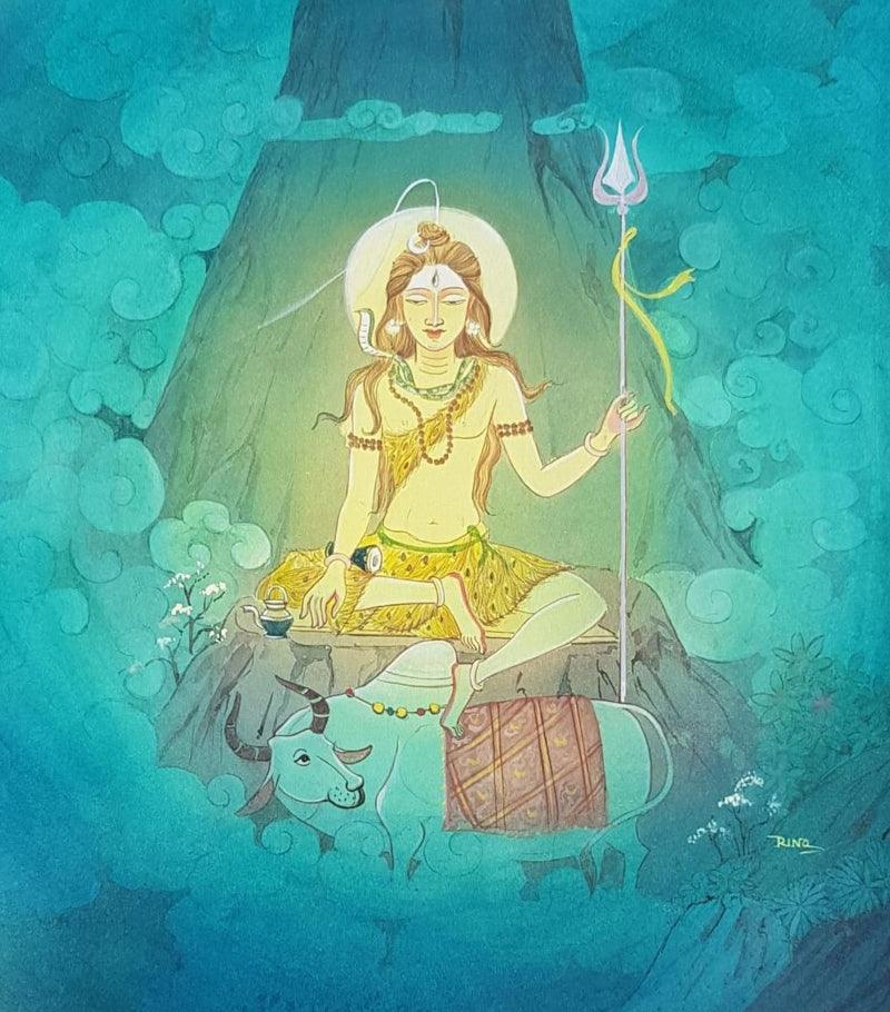 Religious watercolor painting titled 'Lord Shiva 2', 13x12 inches, by artist Rina Roy on Paper