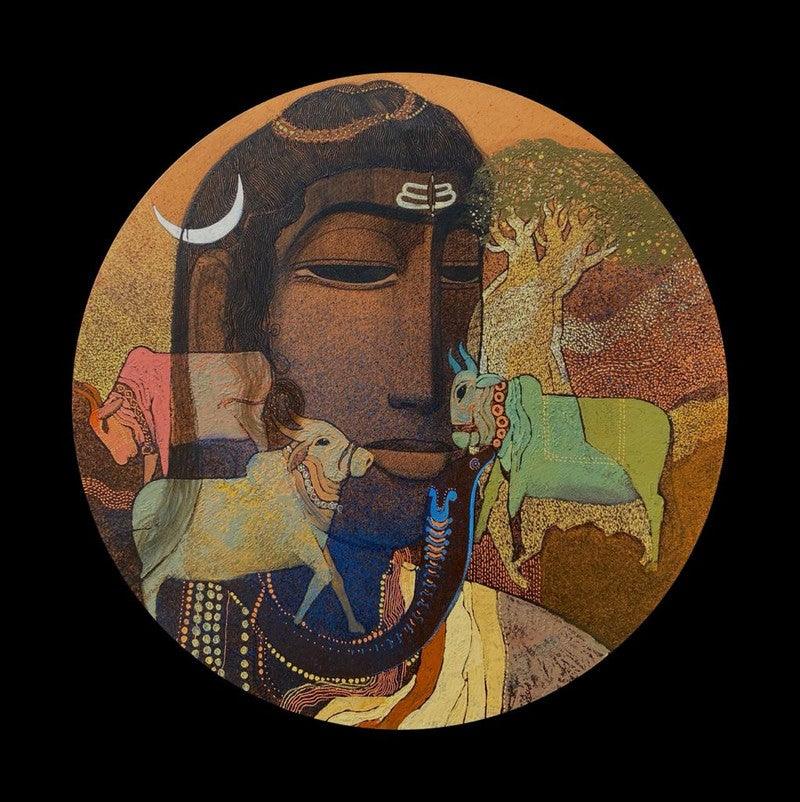 Religious acrylic painting titled 'Lord Shiva', 20x20 inches, by artist Siddharth Shingade on Canvas
