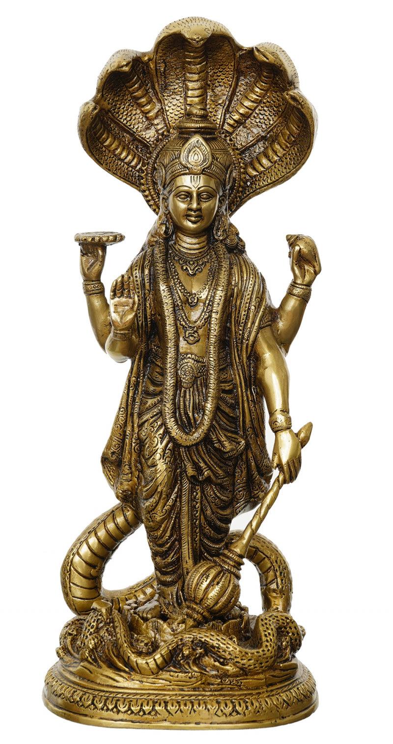 Religious handicraft titled 'Lord Vishnu', 18x7x5 inches, by artist Brass Handicrafts on Brass