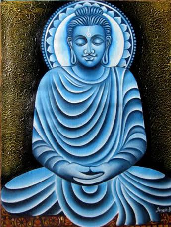 Figurative oil painting titled 'Lord buddha Painting Figurative Ind', 18x24 inches, by artist Ramesh Patel on Canvas