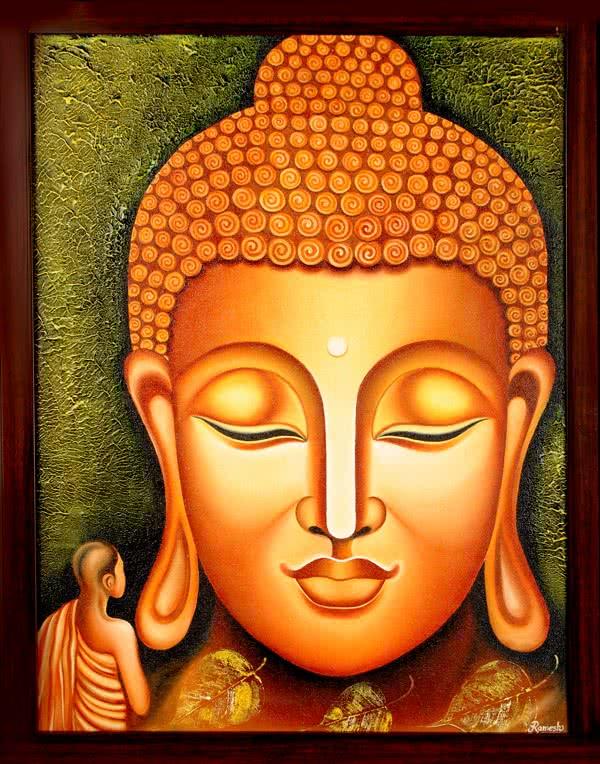 Figurative oil painting titled 'Lord buddha Painting Figurative Ind', 18x24 inches, by artist Ramesh on Canvas