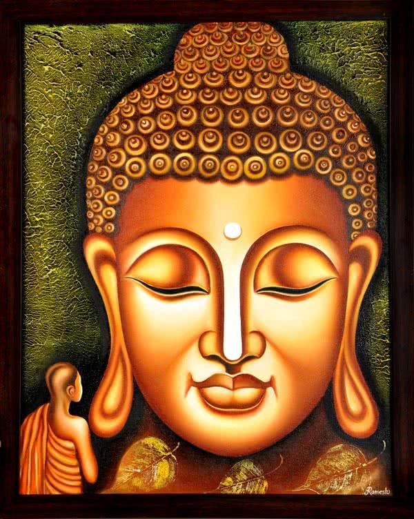 Figurative oil painting titled 'Lord buddha Painting Figurative Ind', 18x24 inches, by artist Ramesh on Canvas