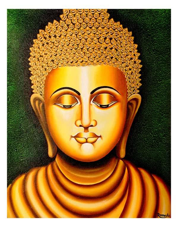 Figurative acrylic painting titled 'Lord buddha Painting Figurative Ind', 16x20 inches, by artist Ramesh on Canvas