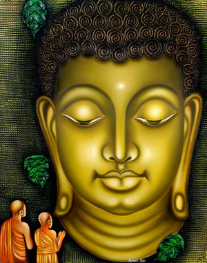 Figurative oil painting titled 'Lord buddha painting', 30x24 inches, by artist Ramesh on Canvas Board