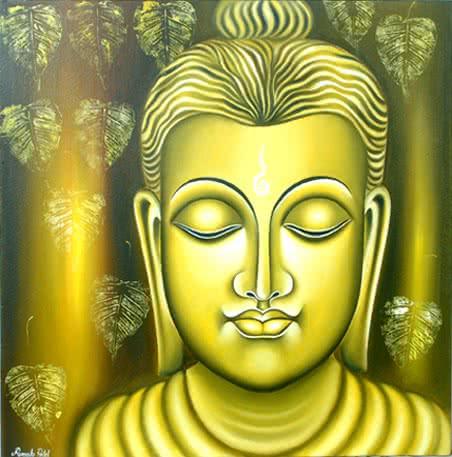 Figurative oil painting titled 'Lord buddha painting', 24x24 inches, by artist Ramesh on Canvas Board