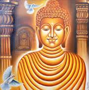 Figurative oil painting titled 'Lord buddha painting', 30x30 inches, by artist Ramesh on Canvas Board