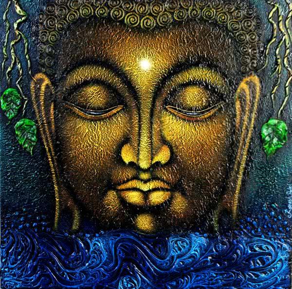 Religious acrylic painting titled 'Lord buddha painting', 24x24 inches, by artist Ramesh on Canvas Board