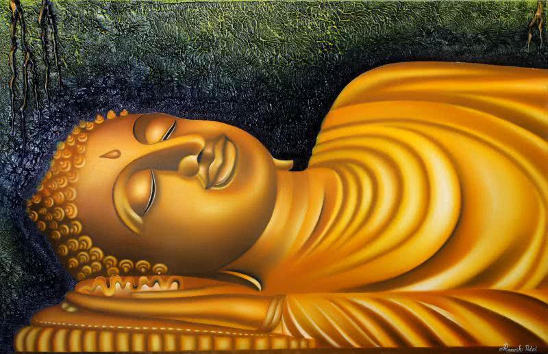 Figurative oil painting titled 'Lord buddha painting', 37x24 inches, by artist Ramesh on Canvas Board