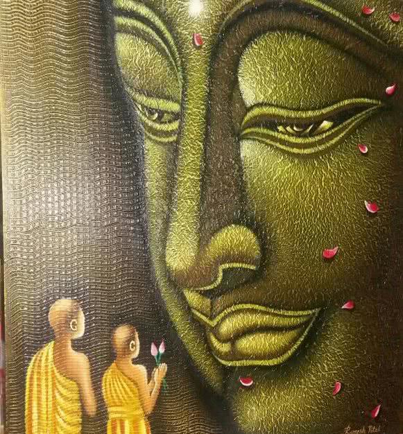 Religious acrylic painting titled 'Lord buddha painting', 24x24 inches, by artist Ramesh on Canvas