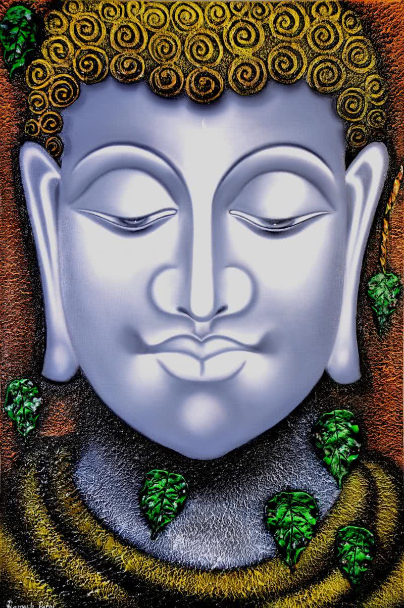 Figurative oil painting titled 'Lord buddha painting', 36x24 inches, by artist Ramesh on Canvas Board