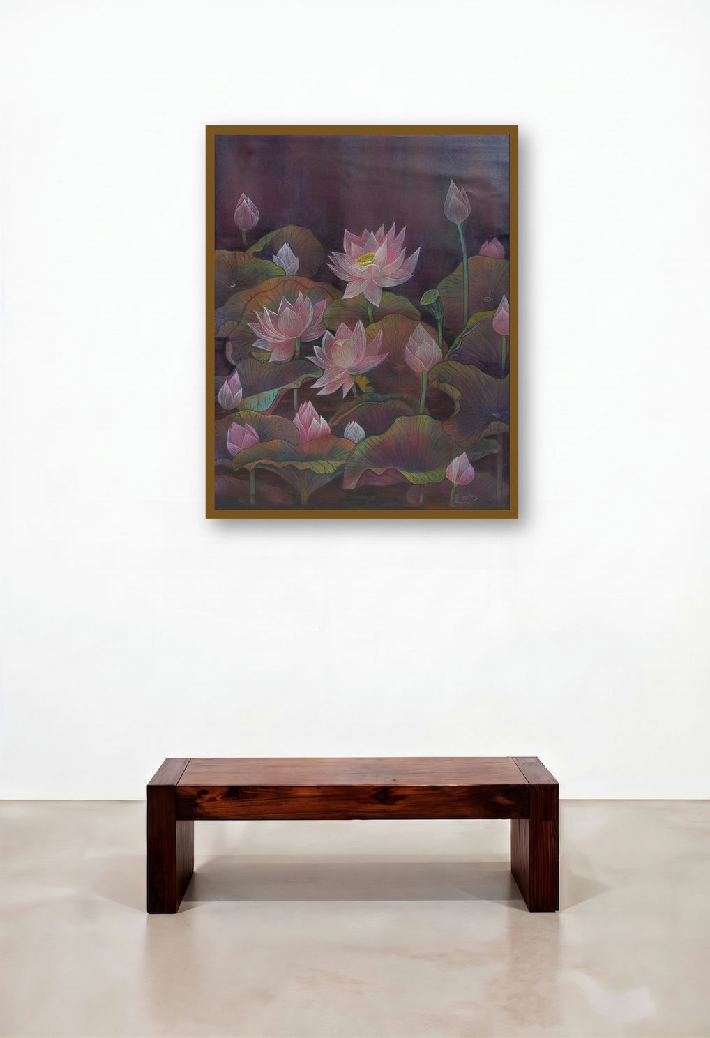 Lotus (Lotus Pond) by artist Atin Mitra displayed in a Classic Library