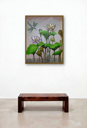 Lotus (Serene Pond) by artist Shyamali Paul displayed in a Contemporary Executive Office