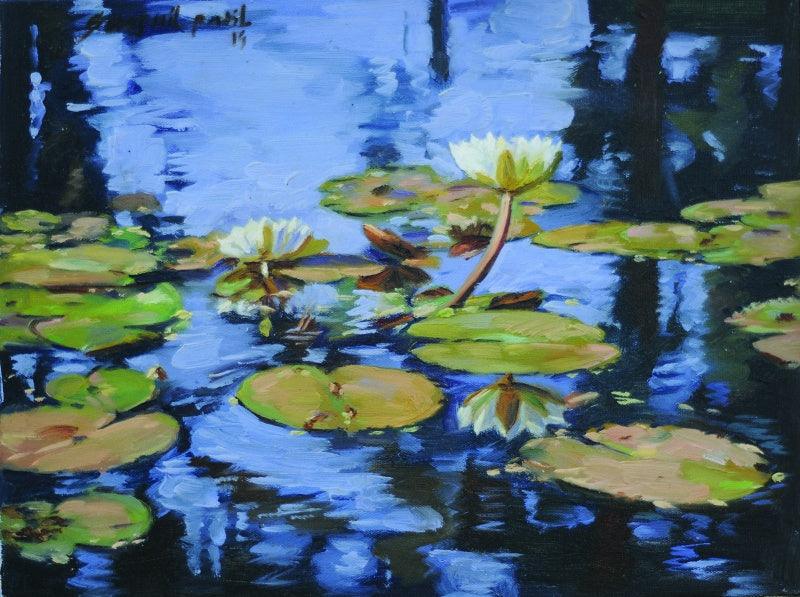 Nature oil painting titled 'Lotus', 12x16 inches, by artist Swapnil Patil on Canvas