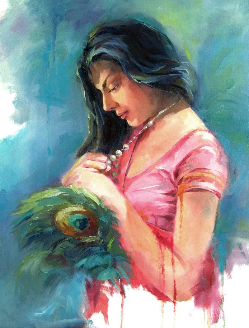 Figurative oil painting titled 'Love 2', 24x30 inches, by artist Raviraj on Canvas Board