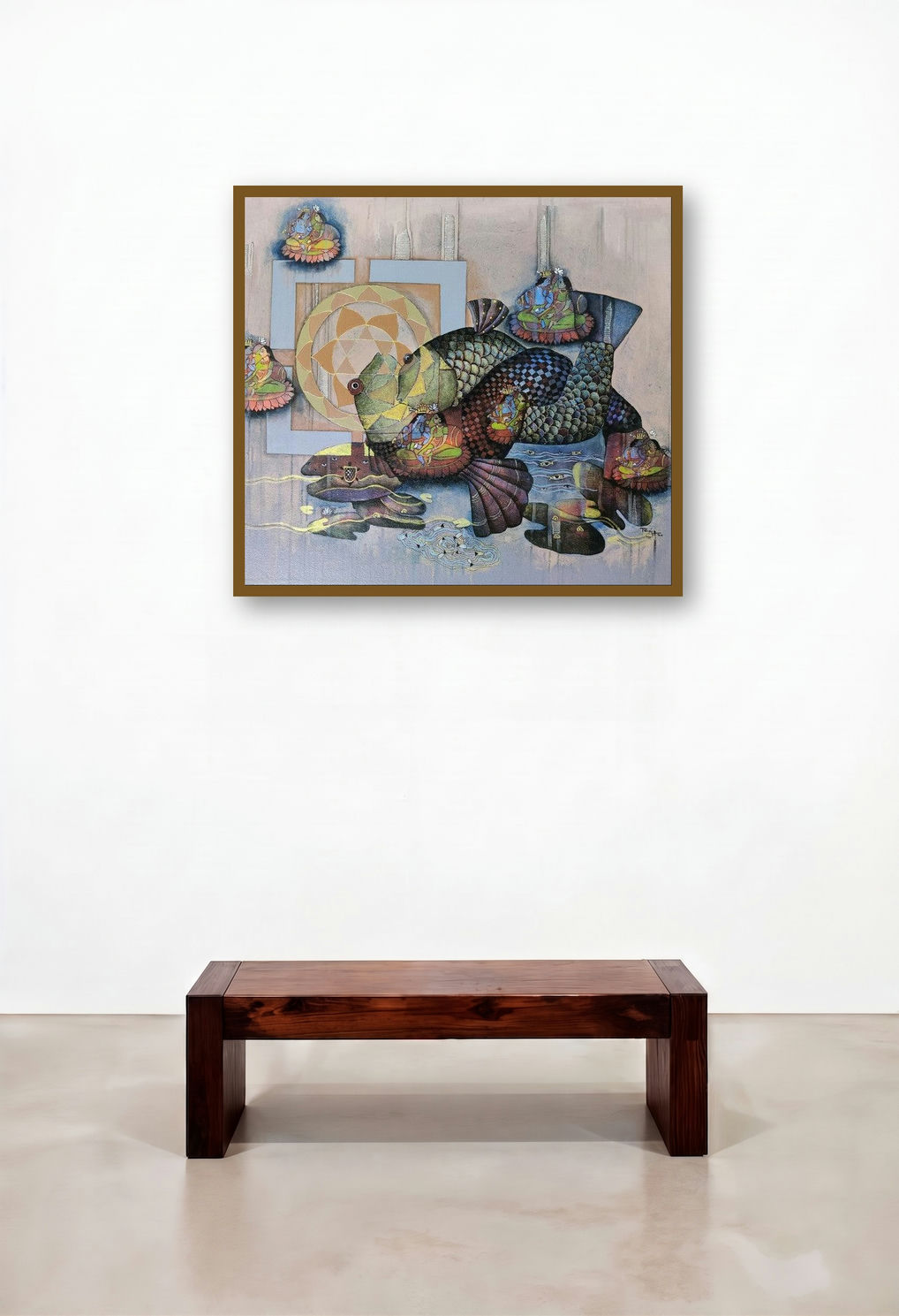 Love (Fish with Lovers) by artist Pooja Mhatre displayed in a Scandinavian Lounge