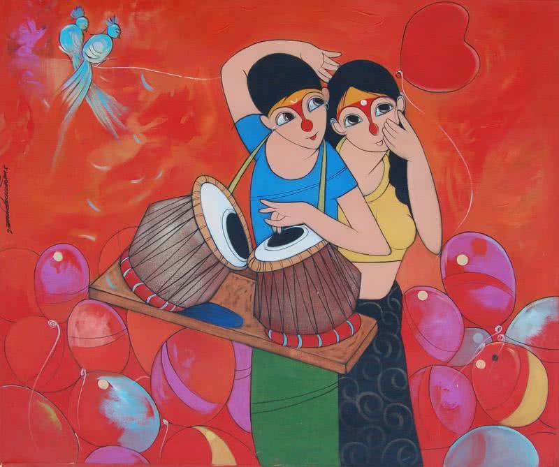Anime acrylic painting titled 'Love', 30x36 inches, by artist Dnyaneshwar Bembade on Canvas